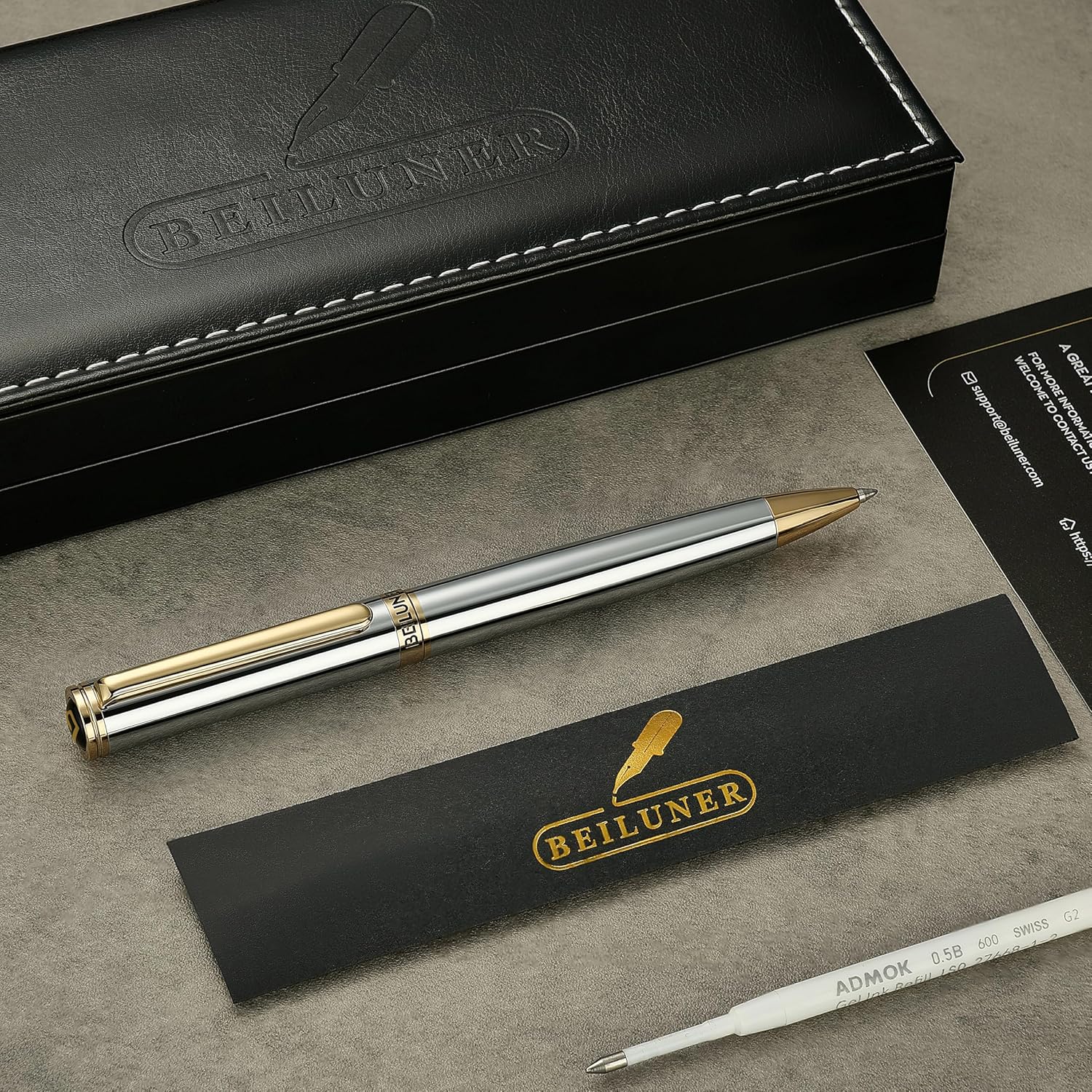 BEILUNER Silver Gold Gel Pen - Luxury Featuring sophisticated chrome finishes, with 24K Gold Accents, Best Pen Gift Set for Men & Women, Business Signature, Executive, Office Retractable Pens - Image 8