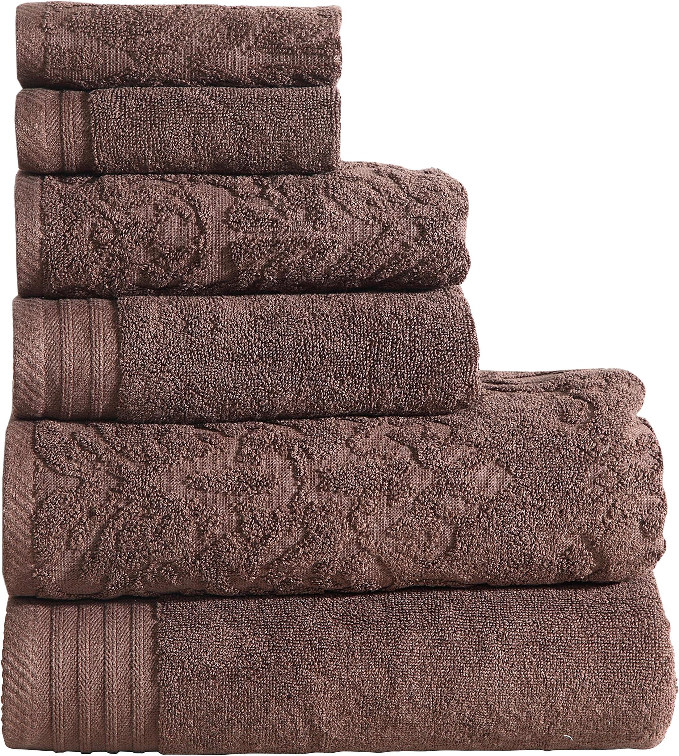 6 Piece Jacquard/Paisley Collection 100-percent Cotton 600 GSM Towel Set - Coffee
