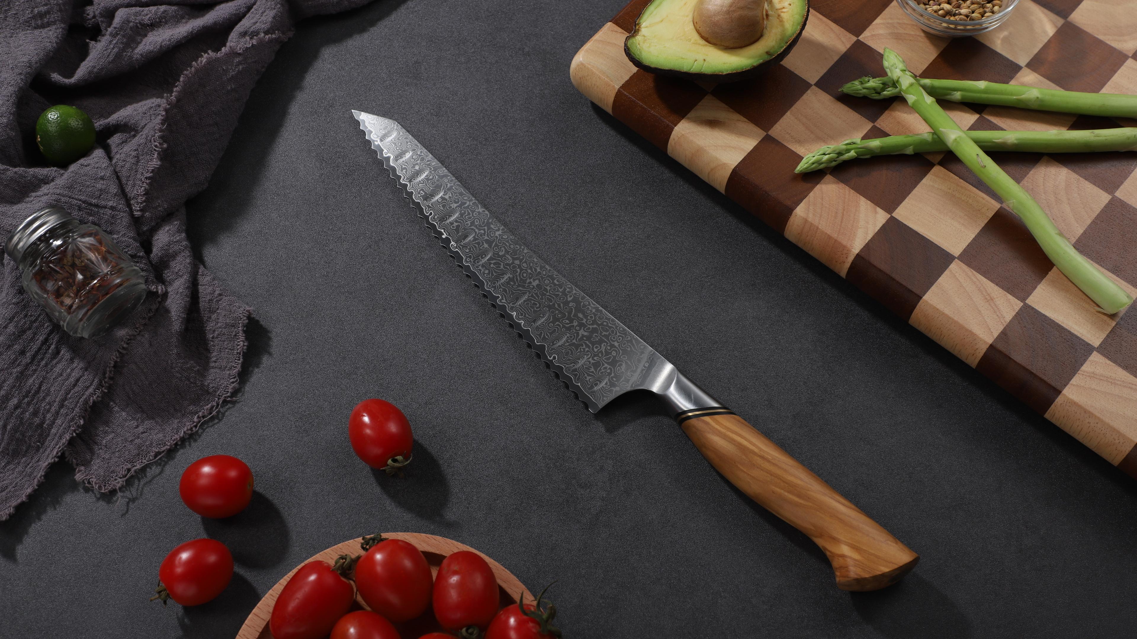 Amazon.com: TIVOLI Damascus VG-10 Serrated Bread Knife with Olive