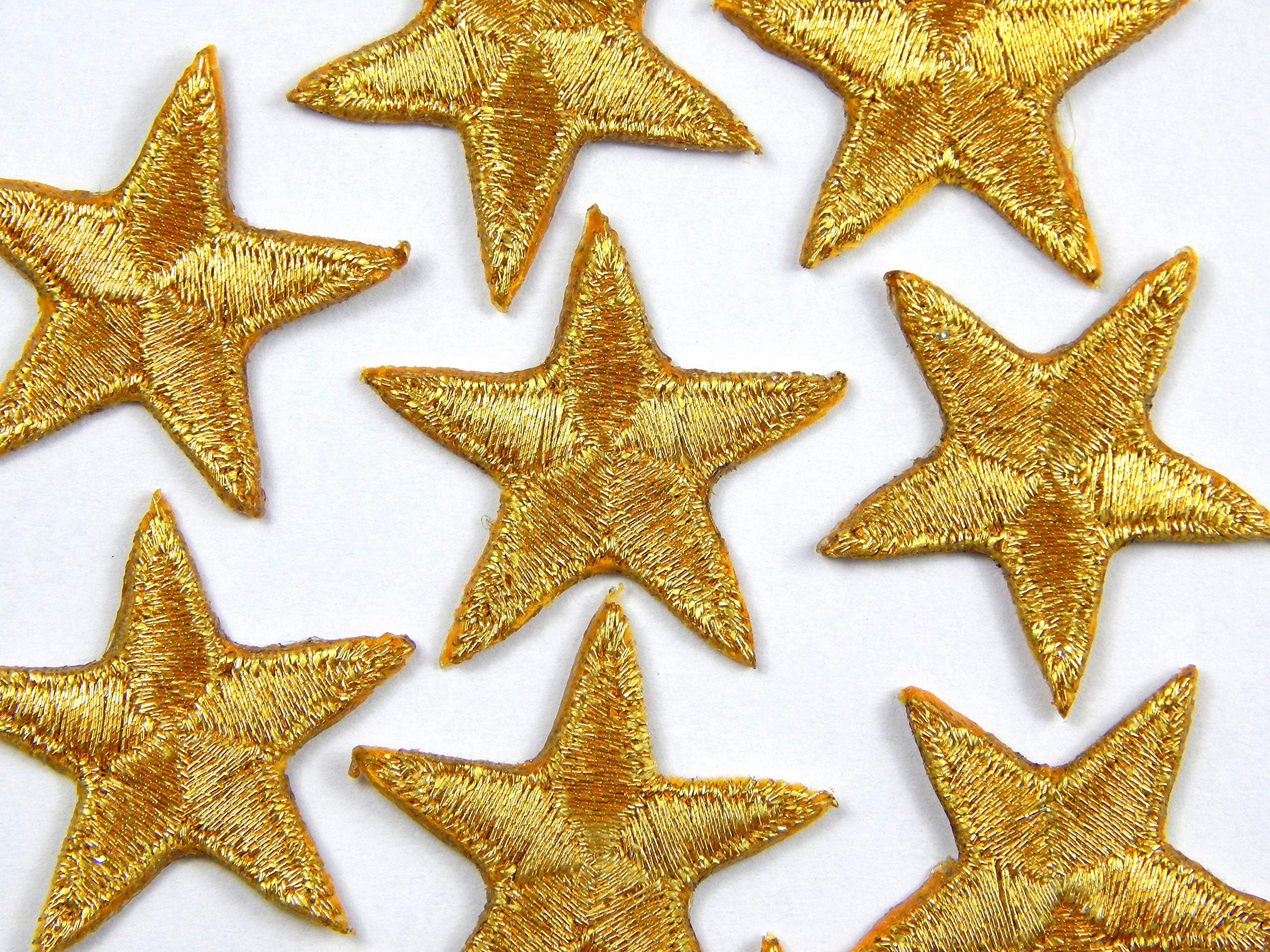 Gold Star Patches > Pack of 10 > Embroidered > 1" (25mm) from Point to Point > Hand Finished > Iron on > Crafts > Decorate or Repair Clothing > Reward Stars > Fast Dispatch
