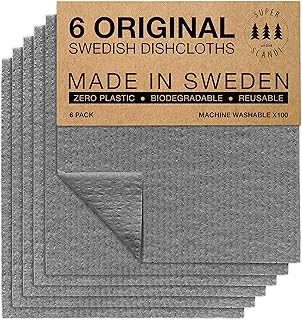 SUPERSCANDI Putzlappen im 6er Pack - 100% Biologisch Abbaubar & Kompostierbar | Wiederverwendbare & Lebensmittelsichere Spültücher Ohne Plastik | Für Jede Oberfläche Geeignete Spüllappen | Grau