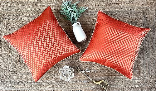 Miniatura 2 de AVKA Studio Fundas de almohada de brocado naranja oscuro, paquete de 2 almohadas decorativas de damasco de seda sintética, 20 x 20 pulgadas, funda