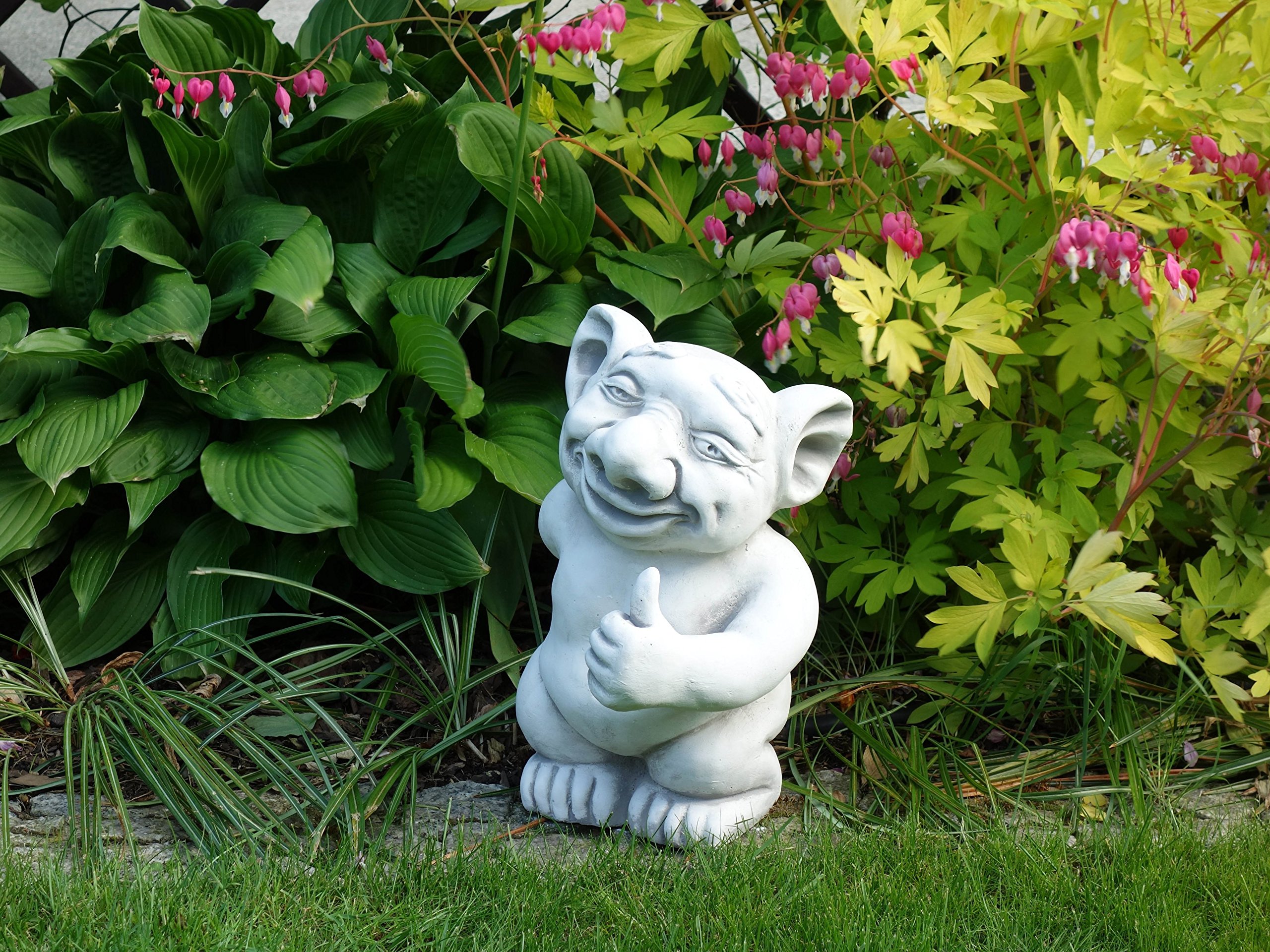 gartendekoparadies.de Massive Steinfigur XXL Troll Alles Prima! H. 37 cm, 16 kg Gnom Wichtel Kobold aus Steinguss Frostsicher Grau