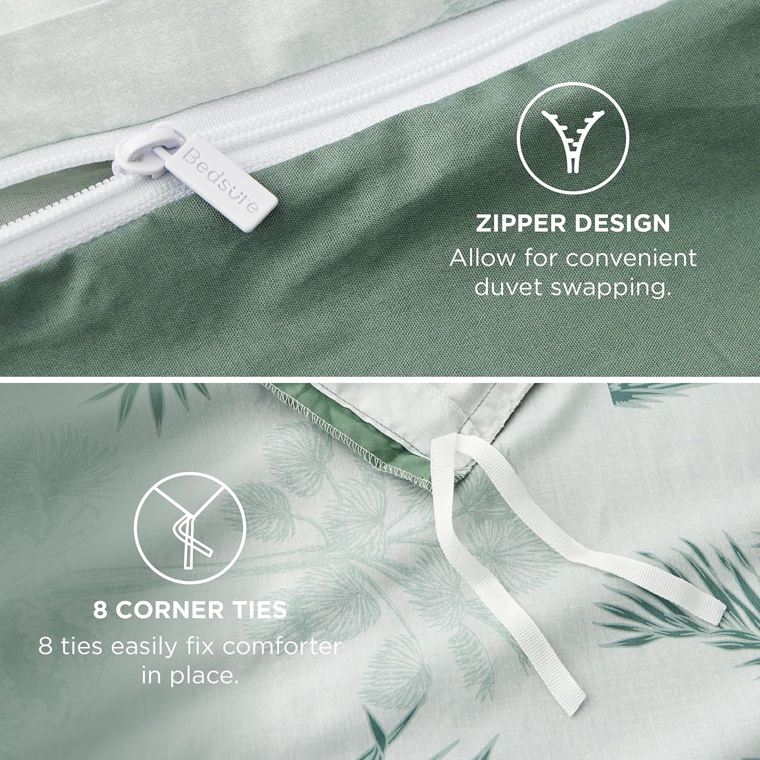 Bedsure Duvet Cover Queen Size - 100% Cotton Reversible Floral Queen Duvet Cover Set with Zipper Closure, 3 Pieces Soft & Breathable Green Milieu Bedding Set with 2 Pillow Shams 20"x26" - Image 4