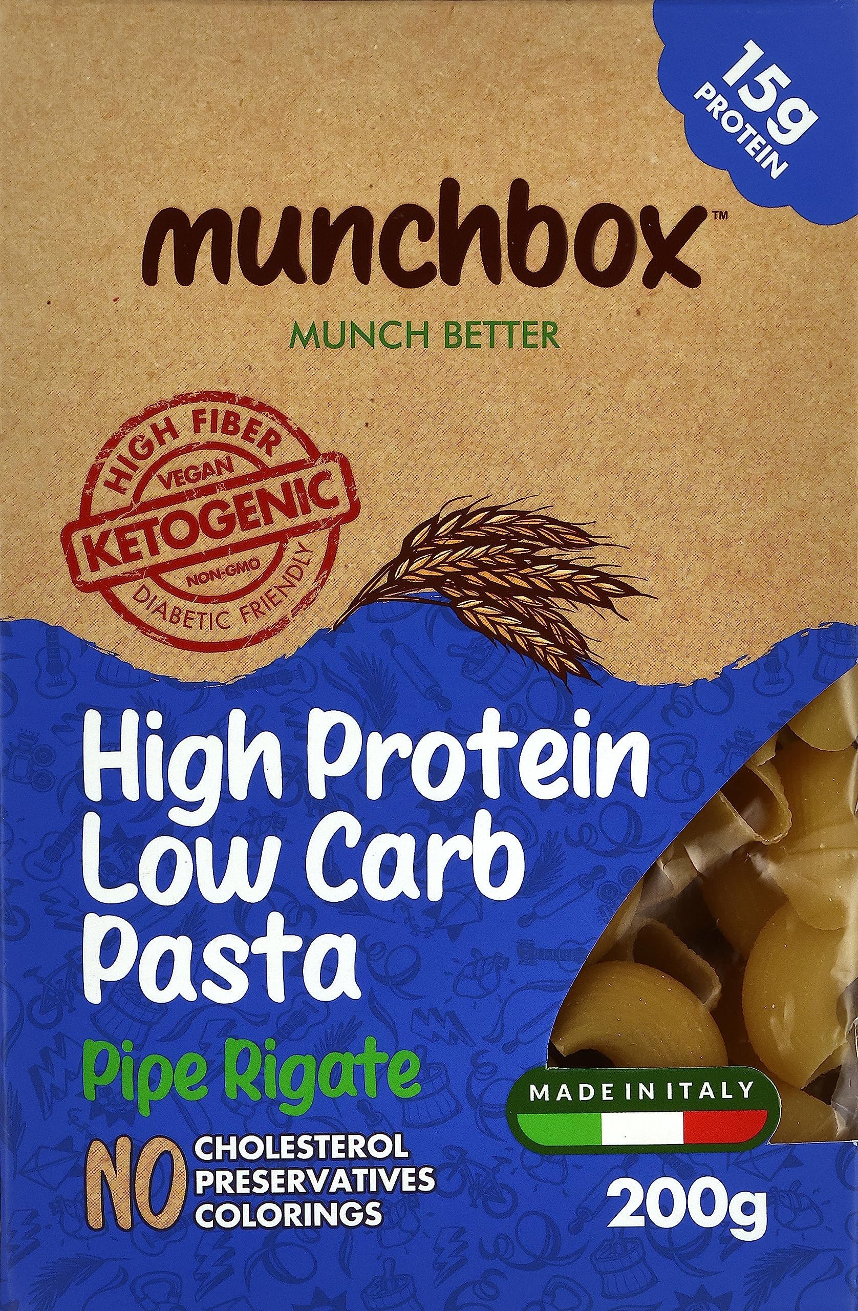 Munchbox High Protein Low Carb Keto Pipe Rigate Pasta, 200 g