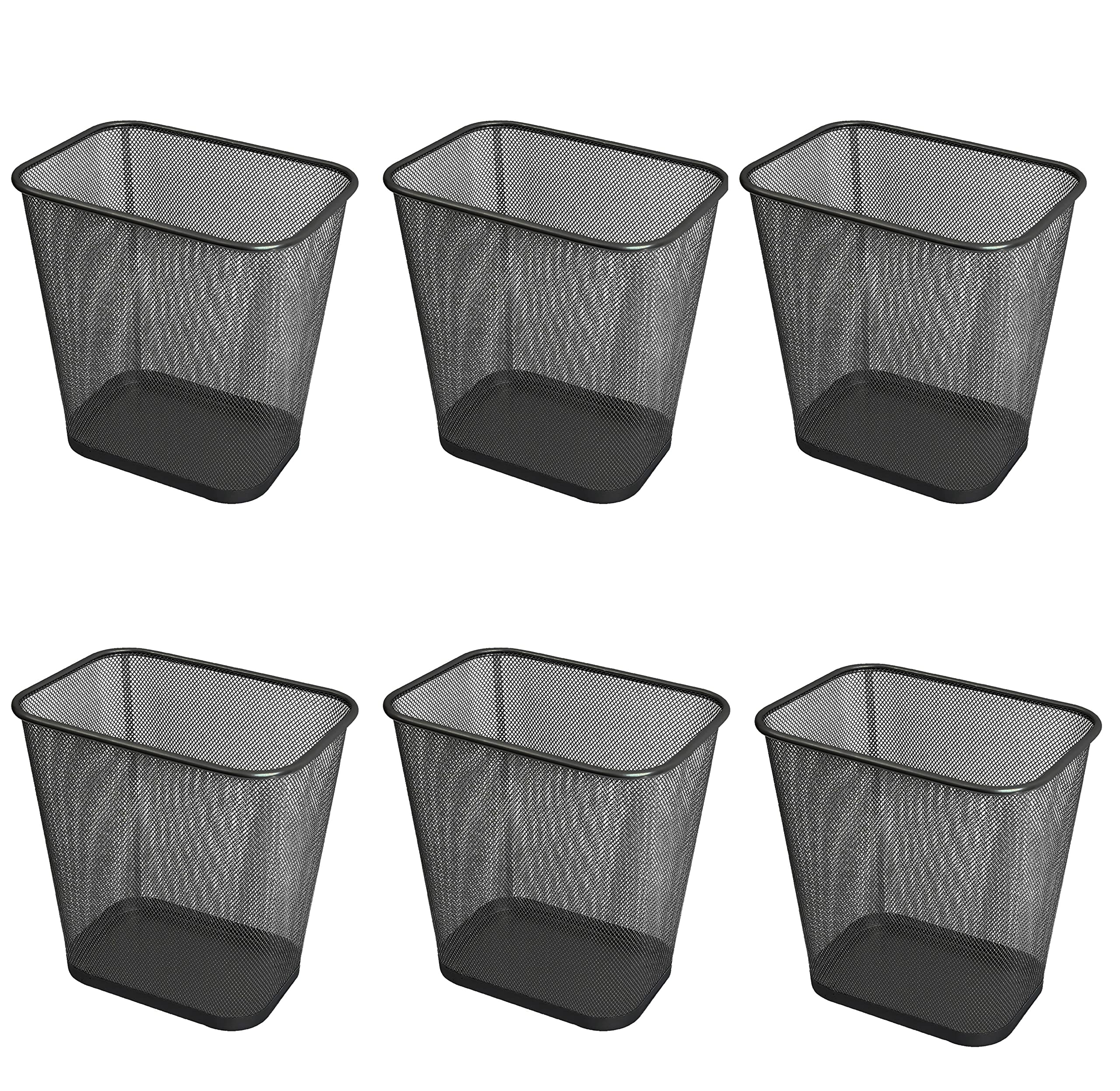 YBM HOME Mesh Wastebasket Trash Can for Home and Office Workspace, Metal Office Trash Can Rectangular-Shaped, 3.5 Gallon (6 Pack), Black 1103s