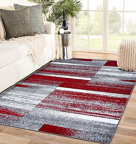 LUXE WEAVERS Lagos Collection 9248 - Alfombra geométrica Art Deco roja de 5 x 7 pulgadas