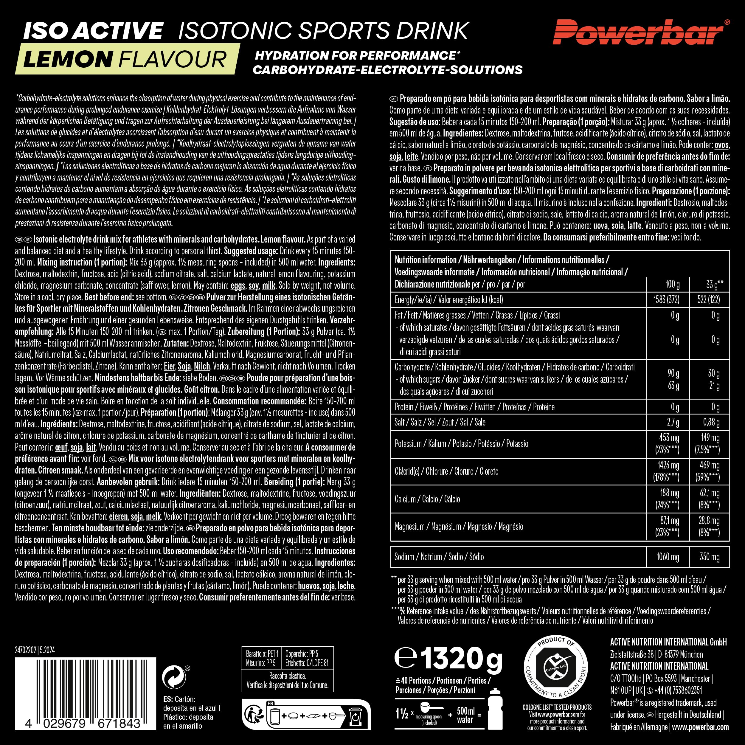 Powerbar Isoactive (1320g) Lemon - Energie & Ausdauer - Elektrolyte – Ansicht 6