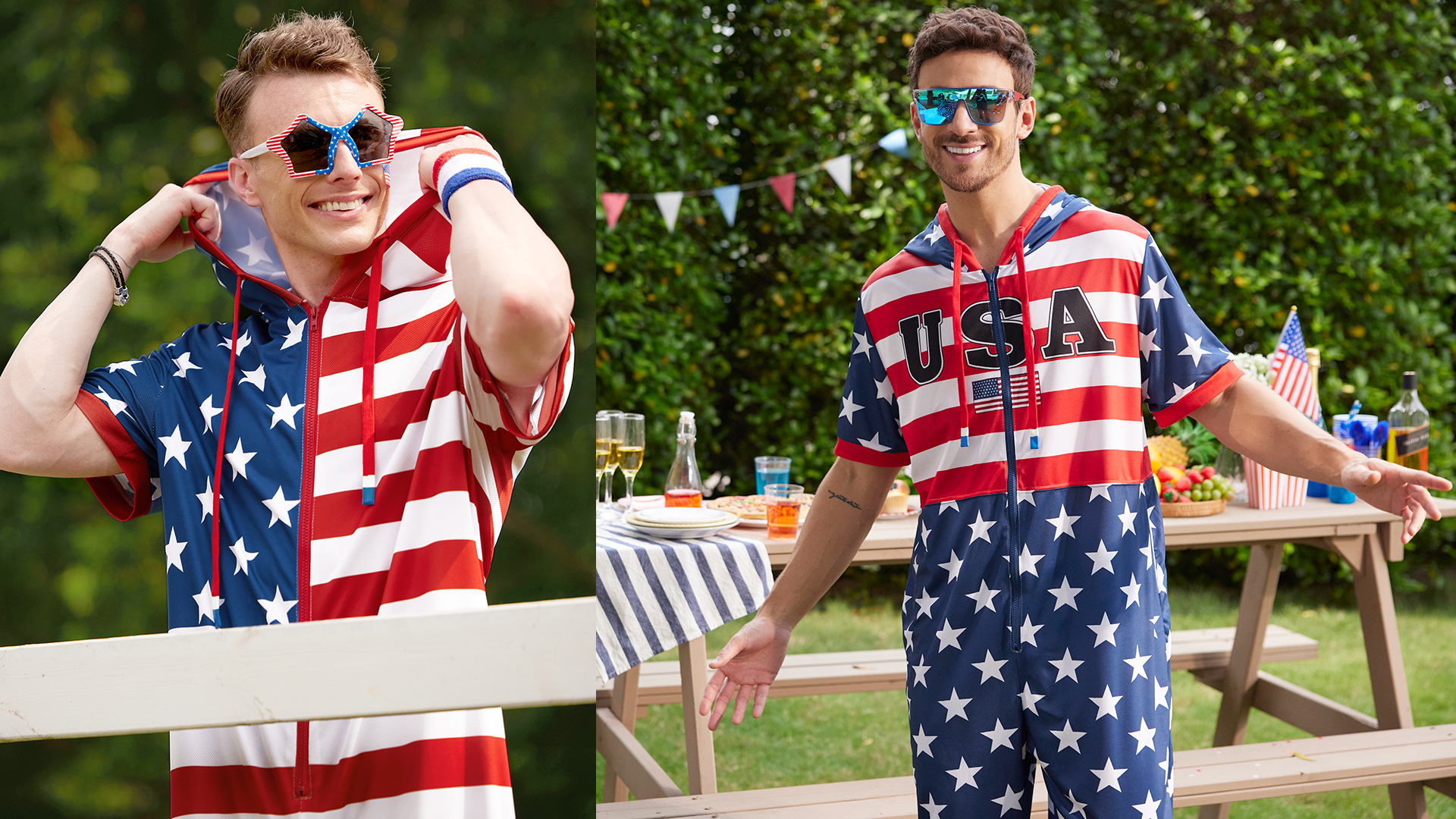Amazon.com: Men's 4th of July Patchwork Onesie Funny American One