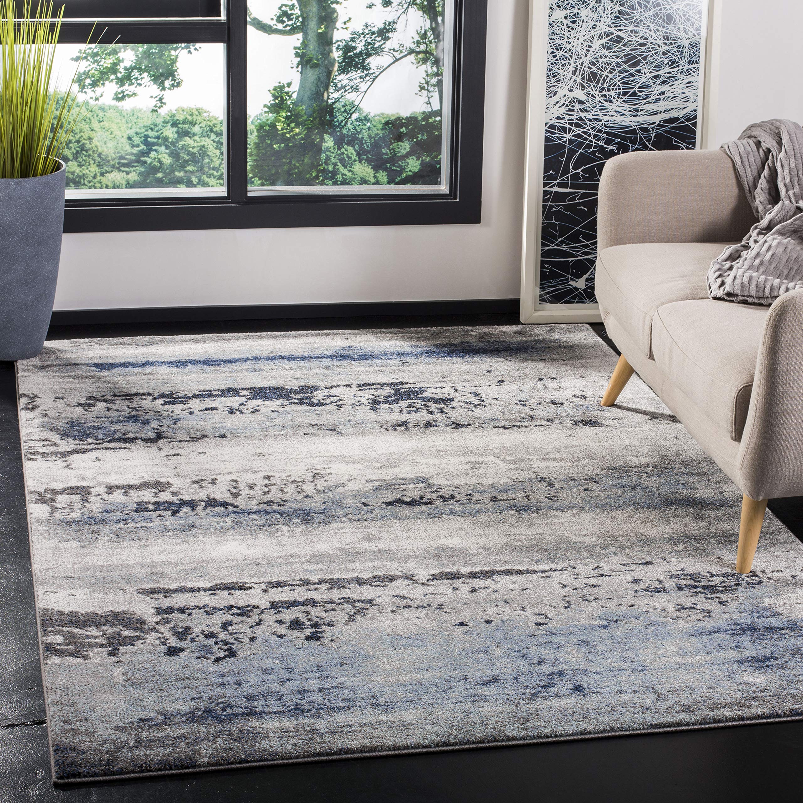 SAFAVIEH Galaxy Collection 8' x 10' Grey/Ivory GAL119F Modern Abstract Non-Shedding Living Room Bedroom Dining Home Office Area Rug