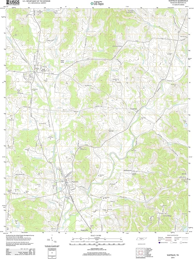 Topographic Map Poster WARTRACE, TN TNM GEOPDF 7.5X7.5 GRID 24000SCALE TM 2012