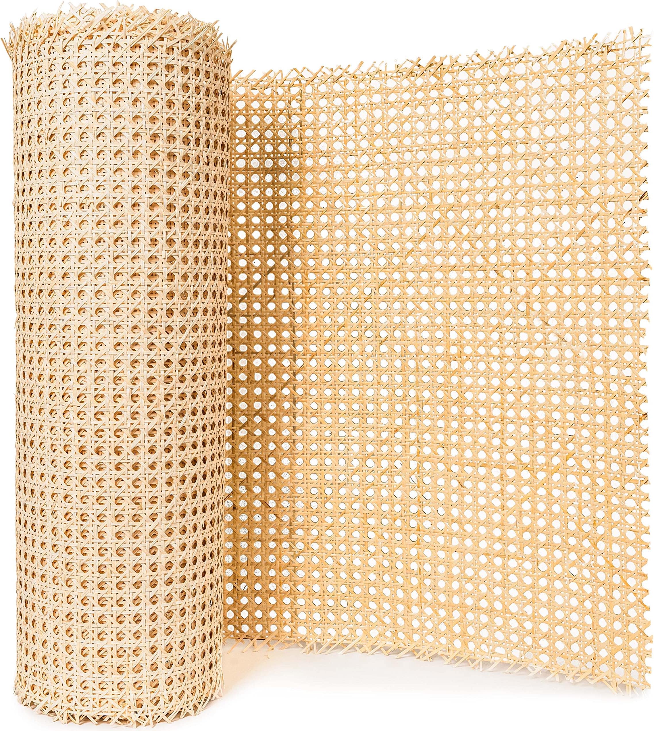 18" Width Rattan Cane Webbing Roll Hexagon Weave Rattan Fabric Furniture Woven Rattan Sheets for Crafts Cane Weave Rattan Material Natural Chair Caning Supplies Wicker for Chairs (7 Feet)