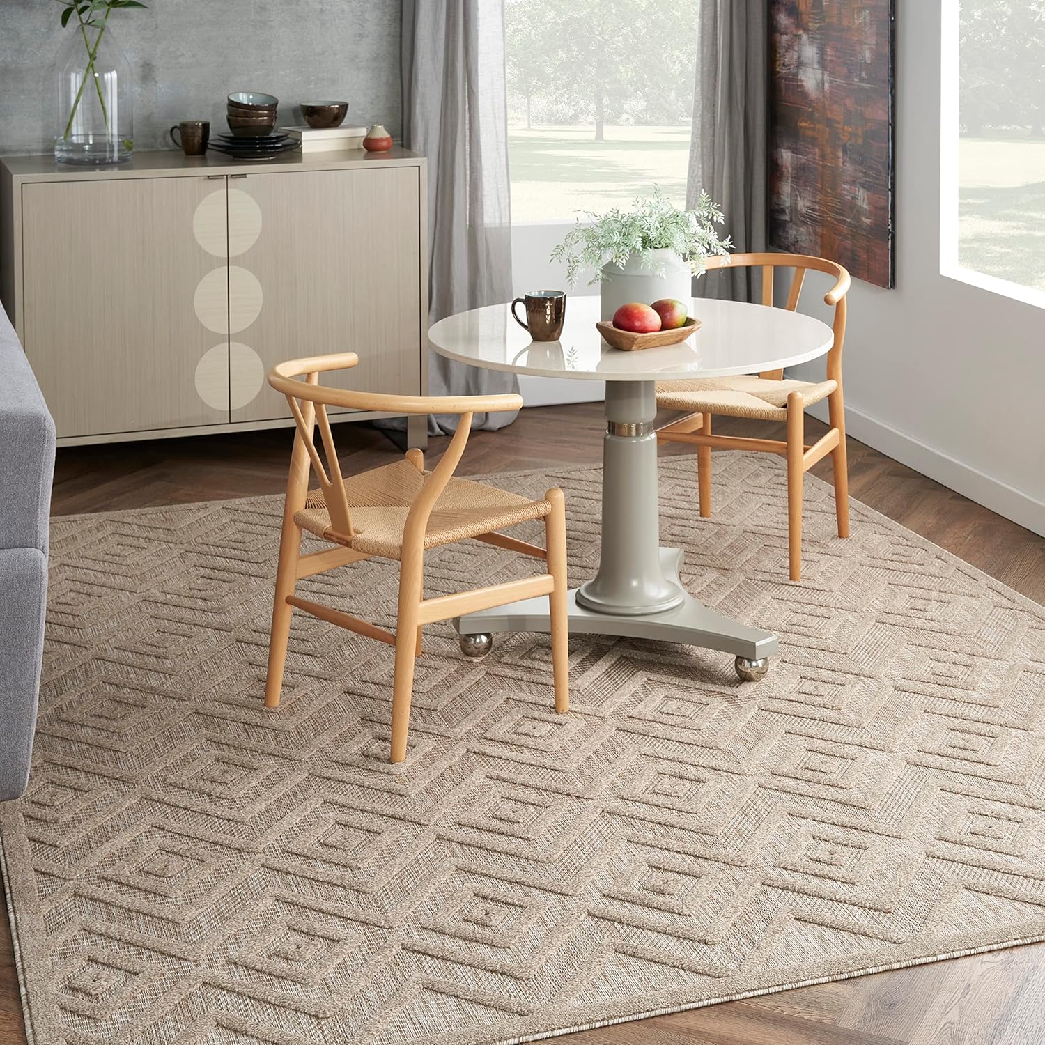 Natural Beige Diamond Flatweave 8' x 10' Indoor Outdoor Rug