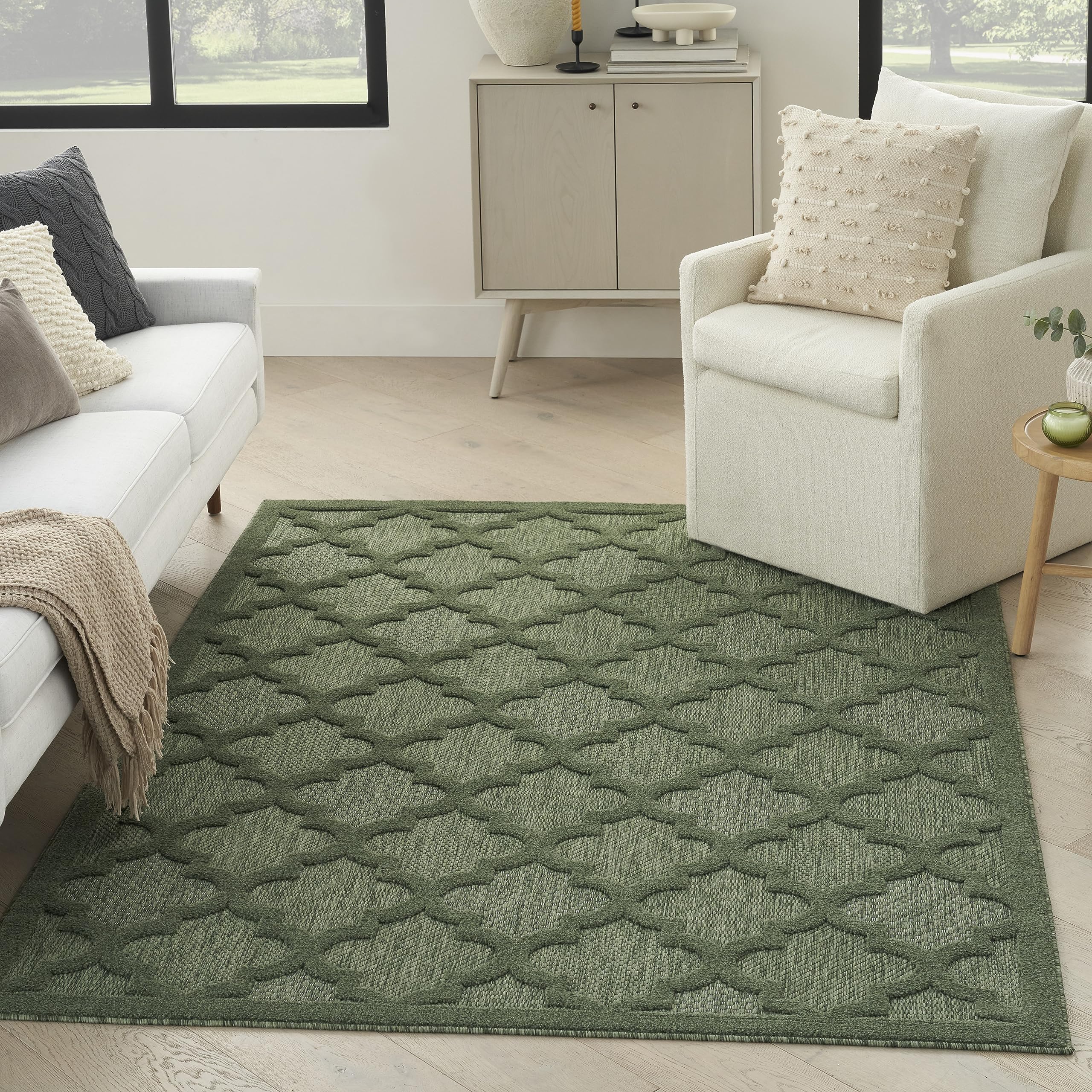Amazon.com: Nourison Easy Care Indoor/Outdoor Green 6' x 9' Area Rug ...