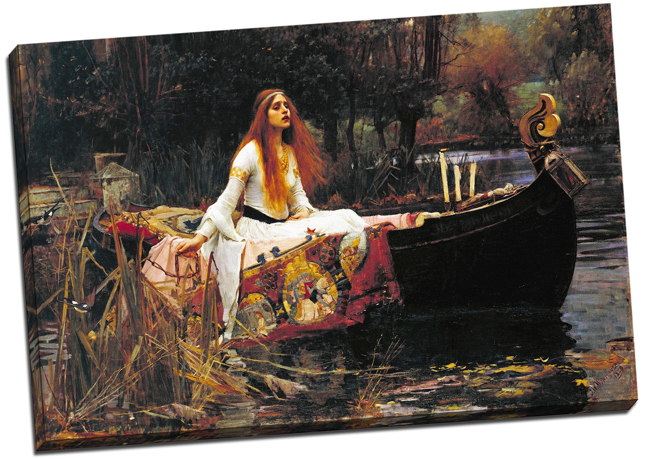 Panther Print Black John William Waterhouse Lady Of Shallot Canvas Print Picture Wall Art Large 30X20 Inches