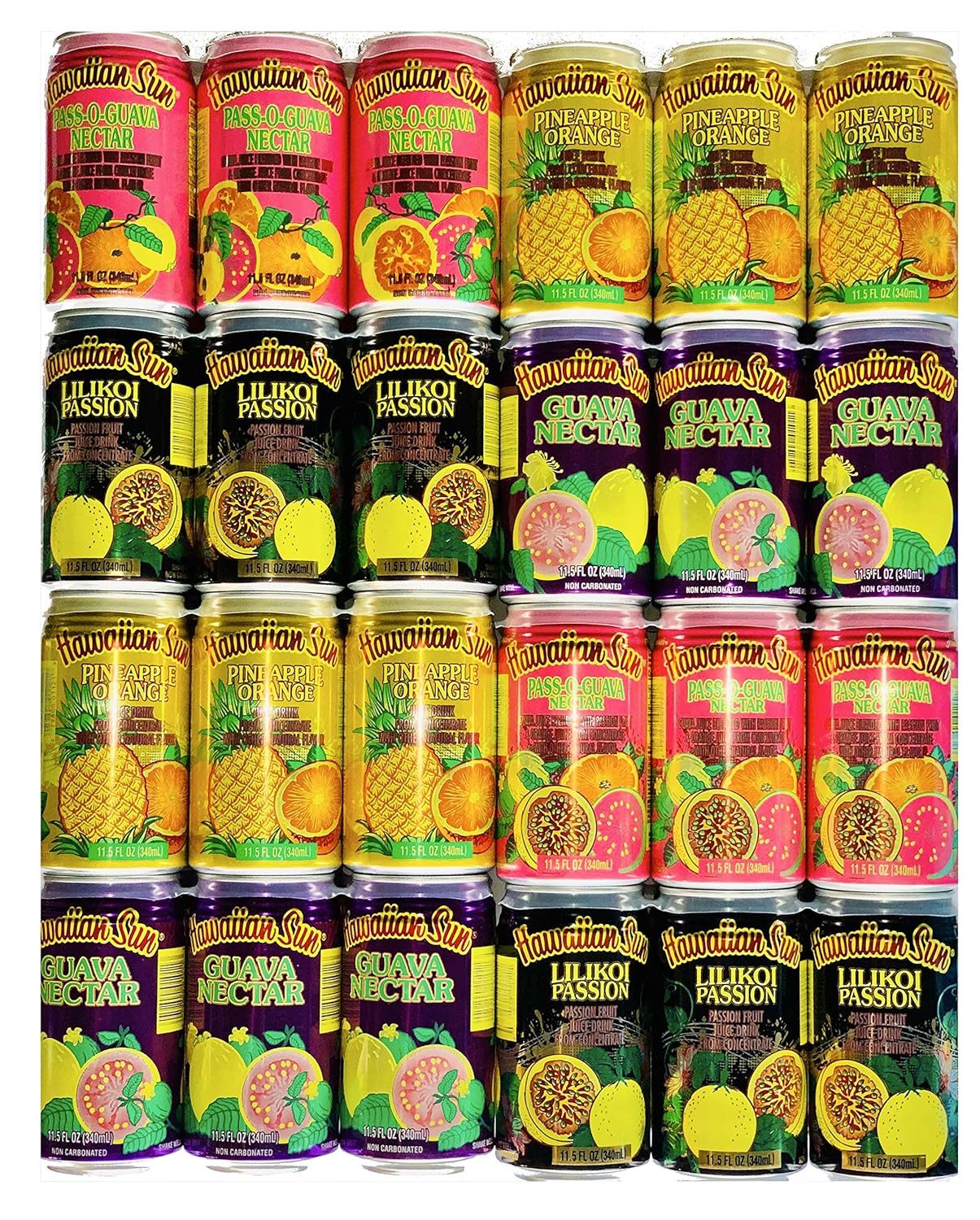 Hawaiian Sun Drinks 24 Pack Sampler (Pass-O-Guava,Pineapple-Orange, Lilikoi-Passion Fruit, Guava) 6 Pack of Each