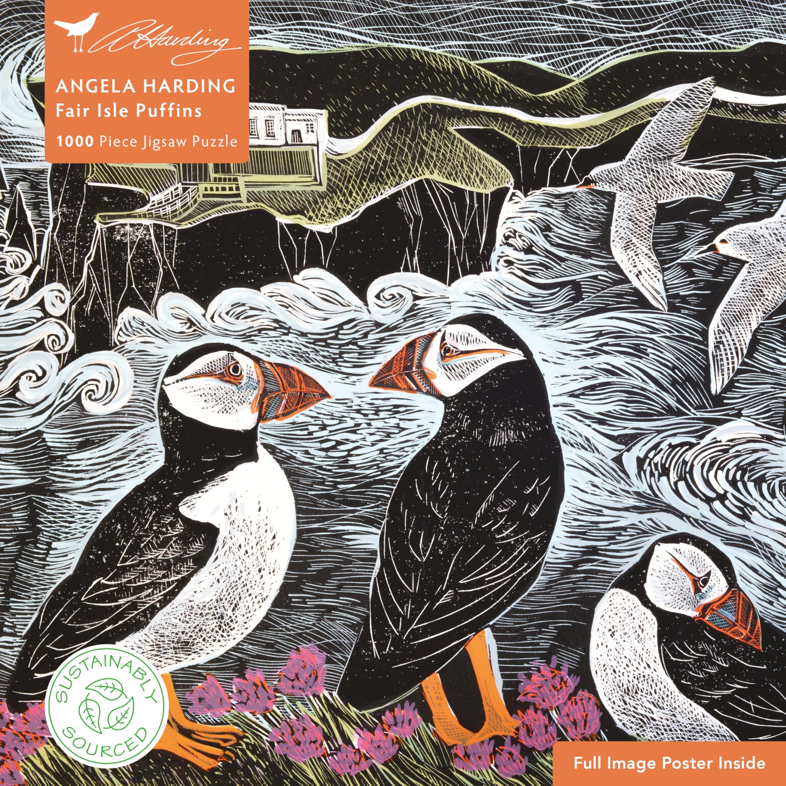 Adult Sustainable Jigsaw Puzzle Angela Harding Fair Isle Puffins: 1000-pieces Ethical, Sustainable, Earth-friendly