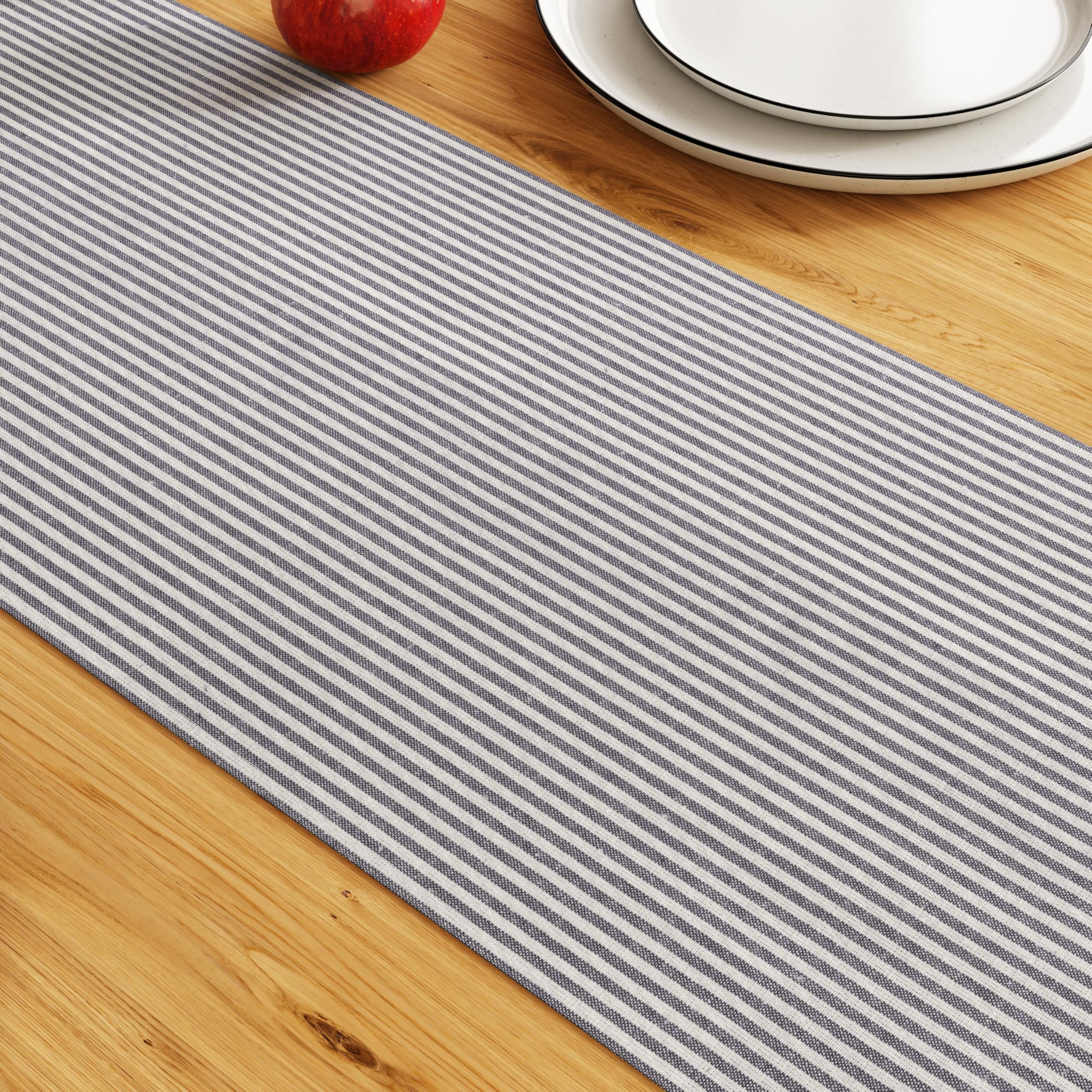 Encasa XO Cotton Dining Table Runner, Ticking Navy Blue, 32x240 cm - Image 3
