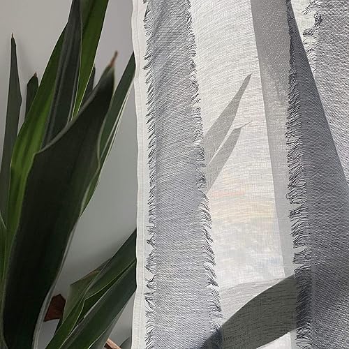 Miniatura 4 de Fragrantex Cortinas semitraslúcidas con rayas verticales blancas y grises para dormitorio, cortinas de granja de 84 pulgadas de largo, cortinas y
