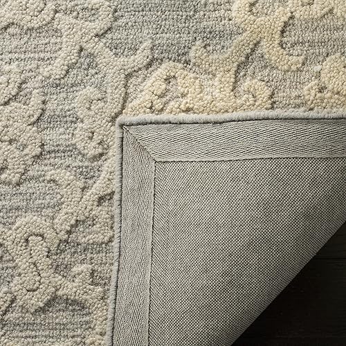 Miniatura 4 de SAFAVIEH Blossom Collection BLM104A - Alfombra de lana de primera calidad, hecha a mano, 6 x 9 pies, color grismarfil