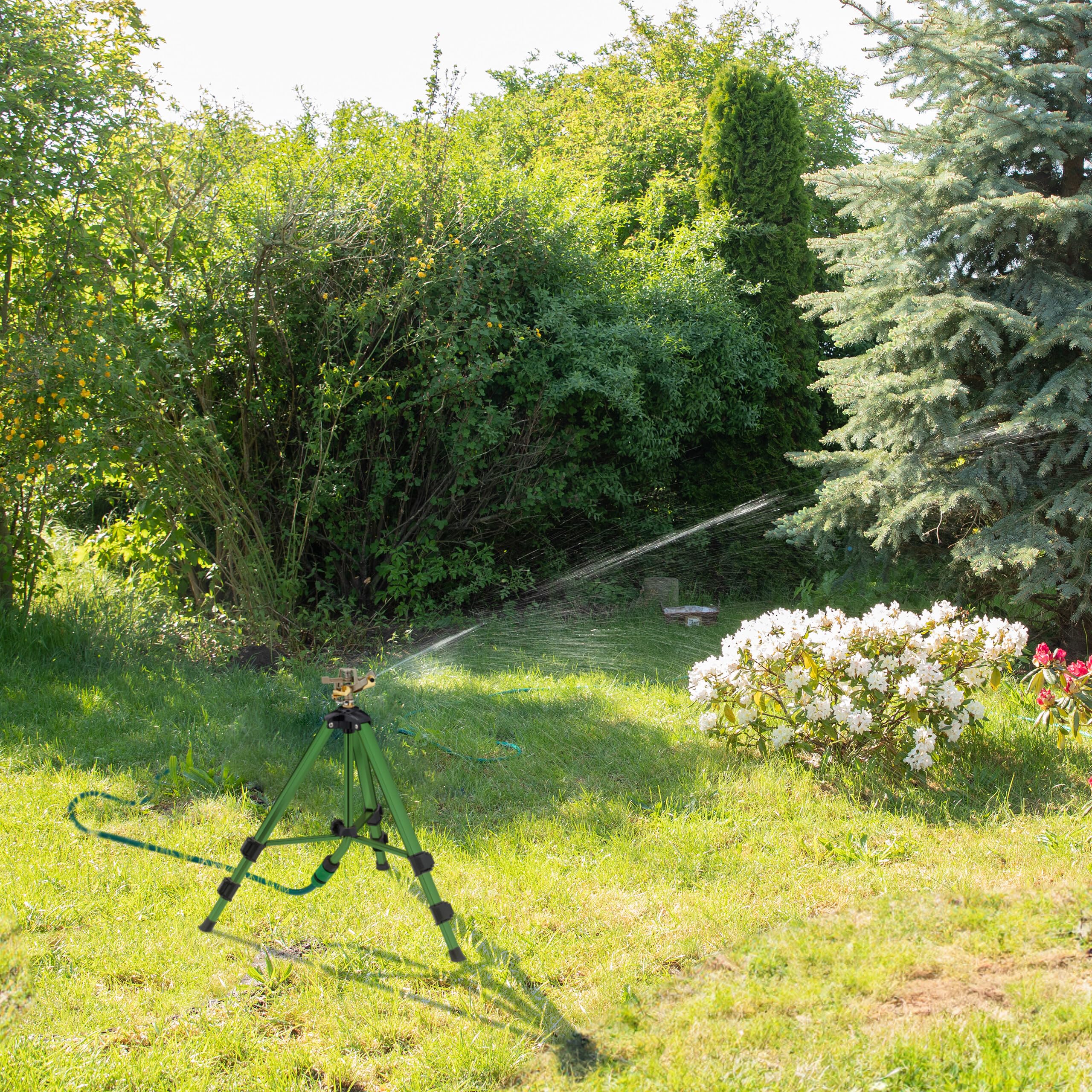 Relaxdays Irrigatore da Giardino, Gittata di 9 m, Angolo di Irrigazione da 0-360° Innaffiatore a Settore, Verde Nero