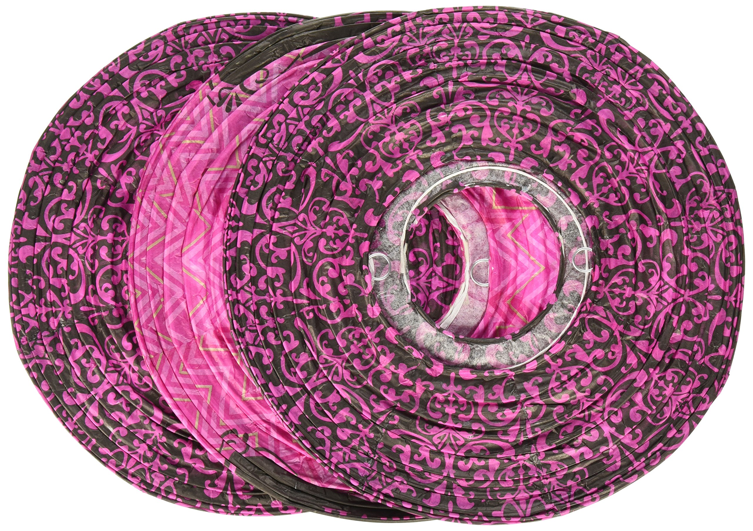 Amscan Printed Paper Lanterns | Black/Pink/Gold Collection | Birthday