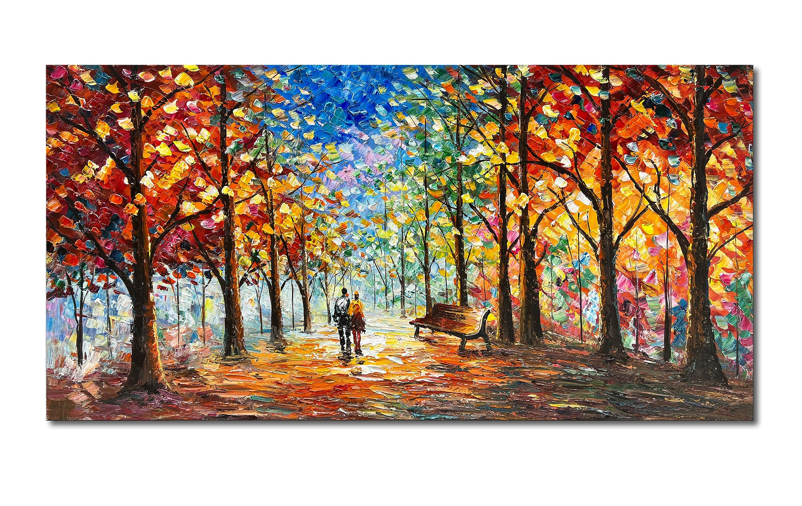 Hand-Painted Forest Landscape Painting 24x48 Inchs Art Wall Palette Knife Oil Painting Modern Abstract Landscape Art