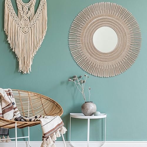 Miniatura 2 de WHW Whole House Worlds Espejo grande y moderno con forma de explosión de sol, madera lavada blanca, espejo circular brillante, 35.5 pulgadas de