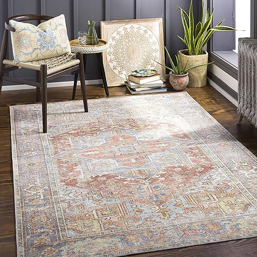 Mark&Day - Alfombras lavables de área, 5 x 7 pies, color naranja quemado, tradicional y beige para sala de estar, dormitorio o cocina (5 pies 3