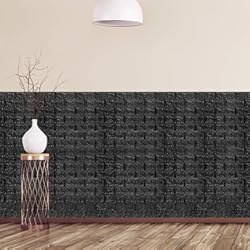 Friso Pared Pino relaxdays Paneles Pared Autoadhesivos, Pack 20 Unidades, Imitación Ladrillo 3D, Espuma de Polietileno, 78x70cm, Negro, 78x70 cm