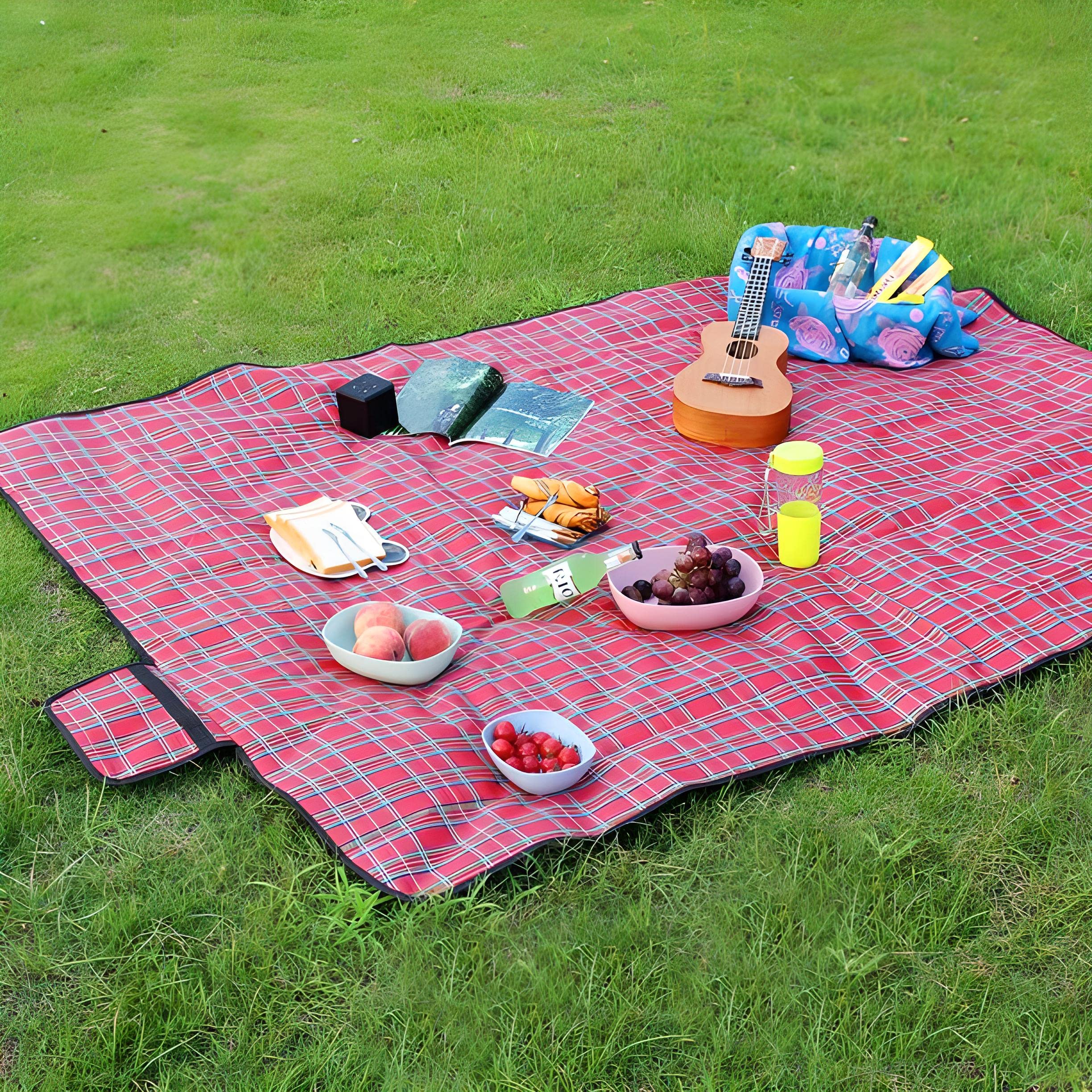 Retoo Coperta da picnic XXL impermeabile 180 x 150 cm quadretti