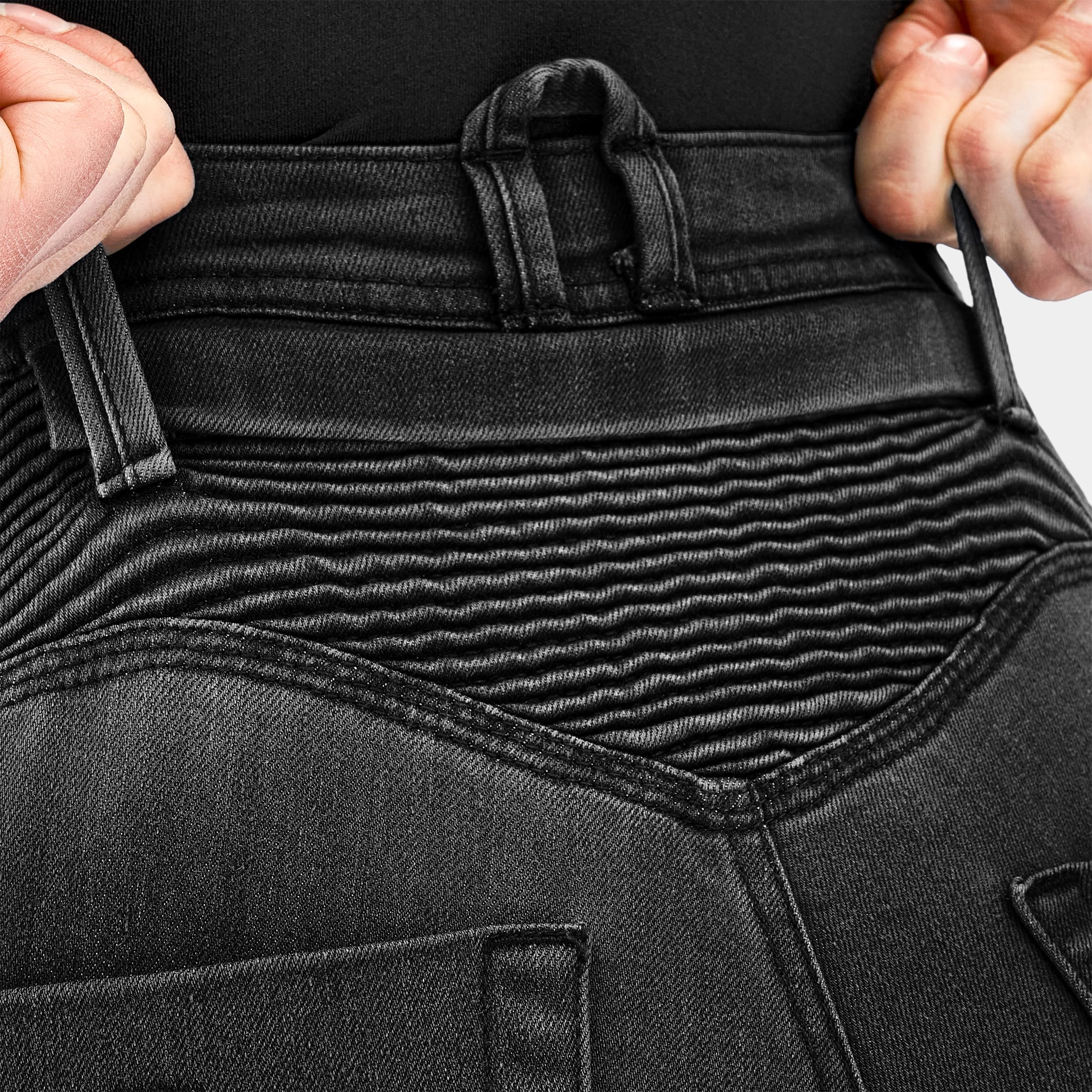 SHIMA Zenith Motorrad Jeans Damen mit Protektoren GFLEXX Knieprotektoren Motorradhose Kurzgrößen Hosen für die Frau Protektorenhose Textilhose Urban Stretch Jeanshose Lang (Frauen, Schwarz, 30/30)