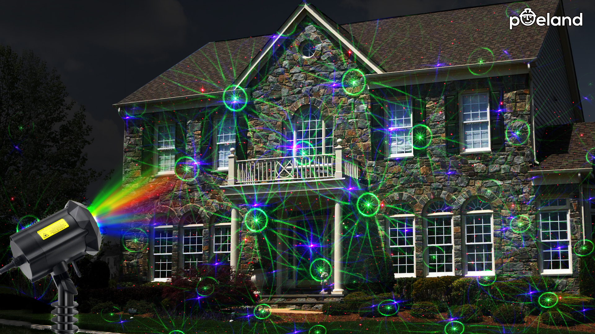 Image of Poeland 8 Patterns Christmas Laser Projector Lights, Outdoor Garden Decorative Lights with Remote Control and Security Lock for Indoor Outdoor Home Garden (Red, Green, Blue)