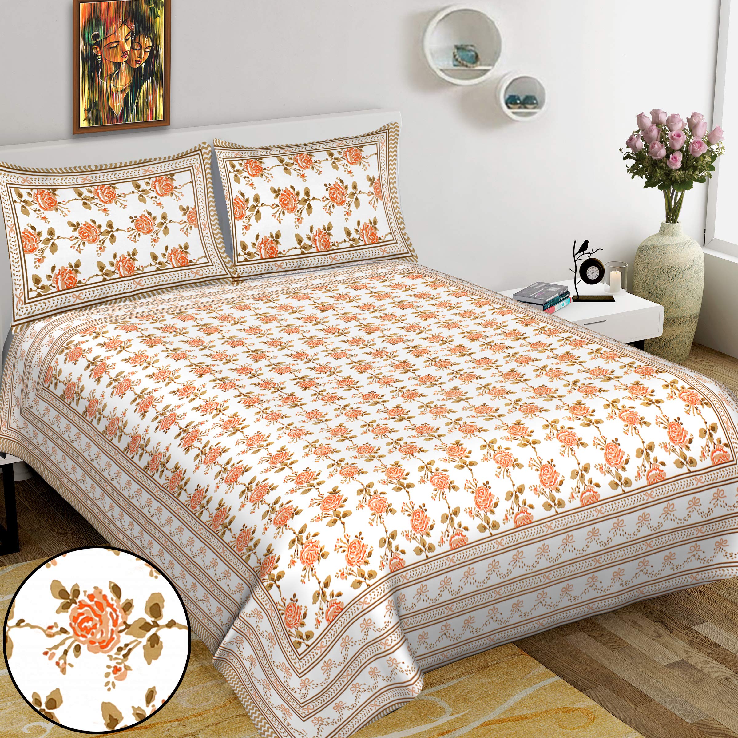 RHF King 100% Cottonl Bedspread Bed Cover Floral Design Double bedsheet with 2 Pillow Covers (8 Feet X 9 Feet, 100" X 108")- Multi Color (King- (8 Feet X 9 Feet, 100" X 108"), NP-14)-picture-26