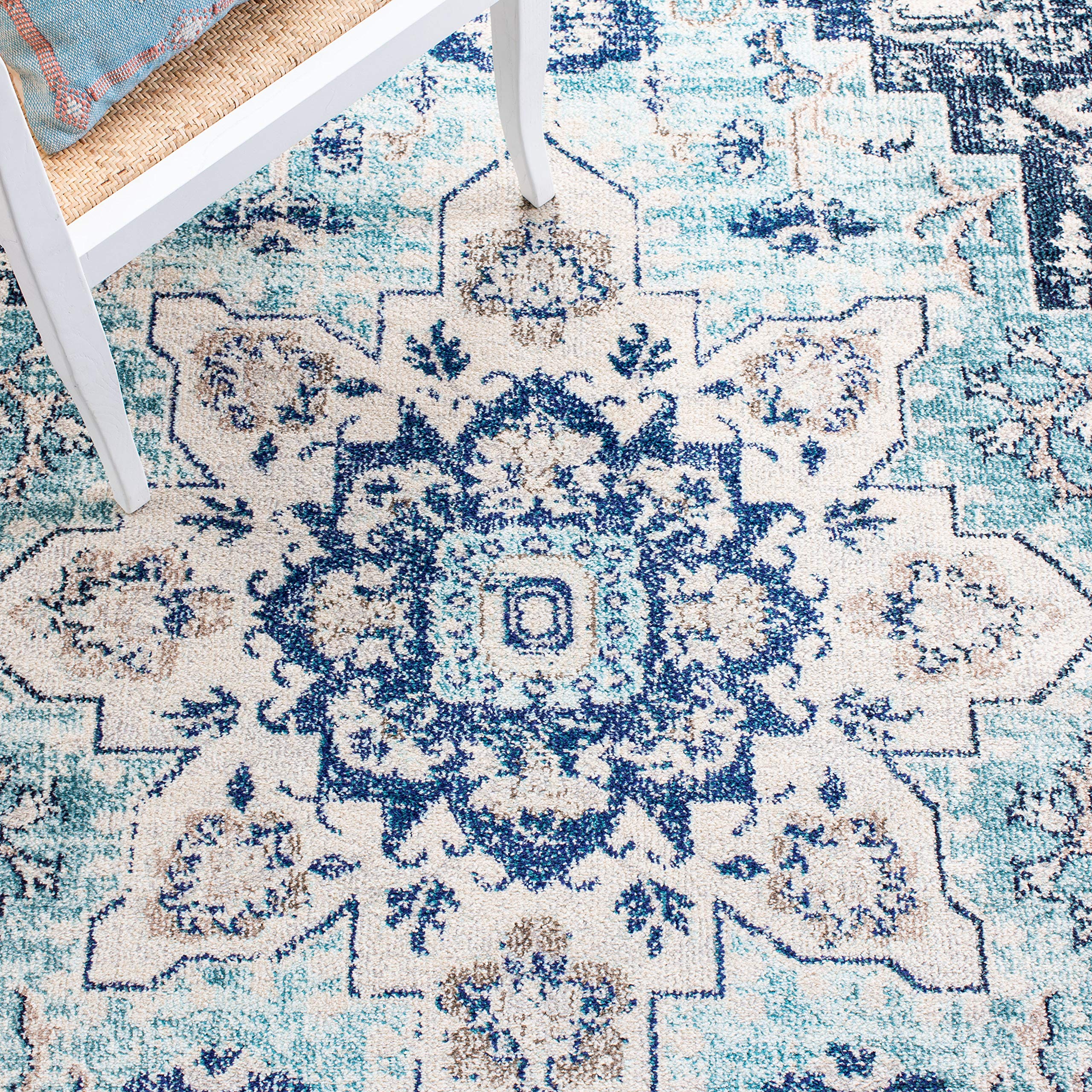 Safavieh Boho Teppich 'Madison' | 76x183 Cm, Kurzer Flor, Orange & Blaugrün, Aus Polypropylen