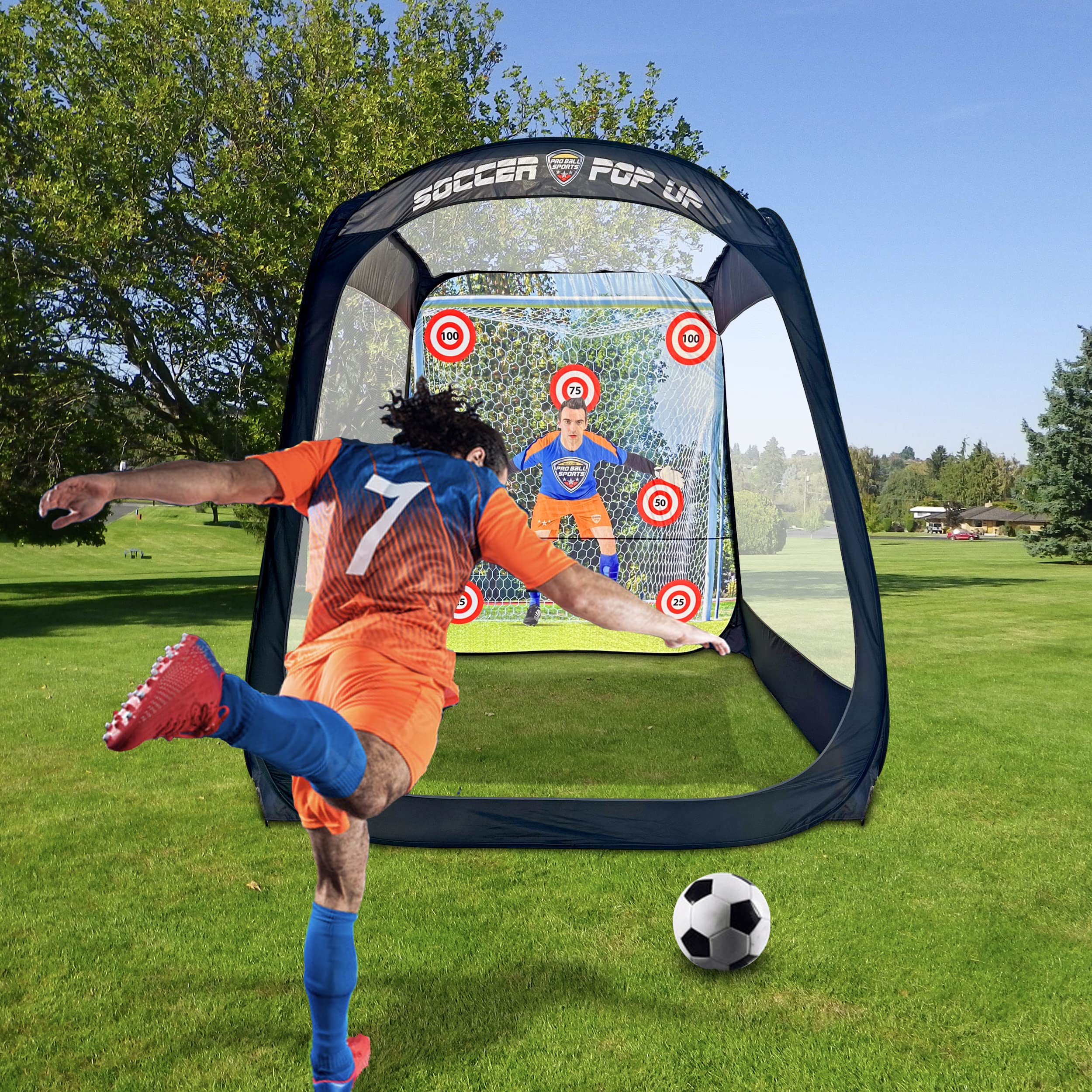 MACCABI Art 8' Pop-Up Soccer Practice Trainer - with Built-in Backdrop & Targets for Solo or Group Training for Children and Adults