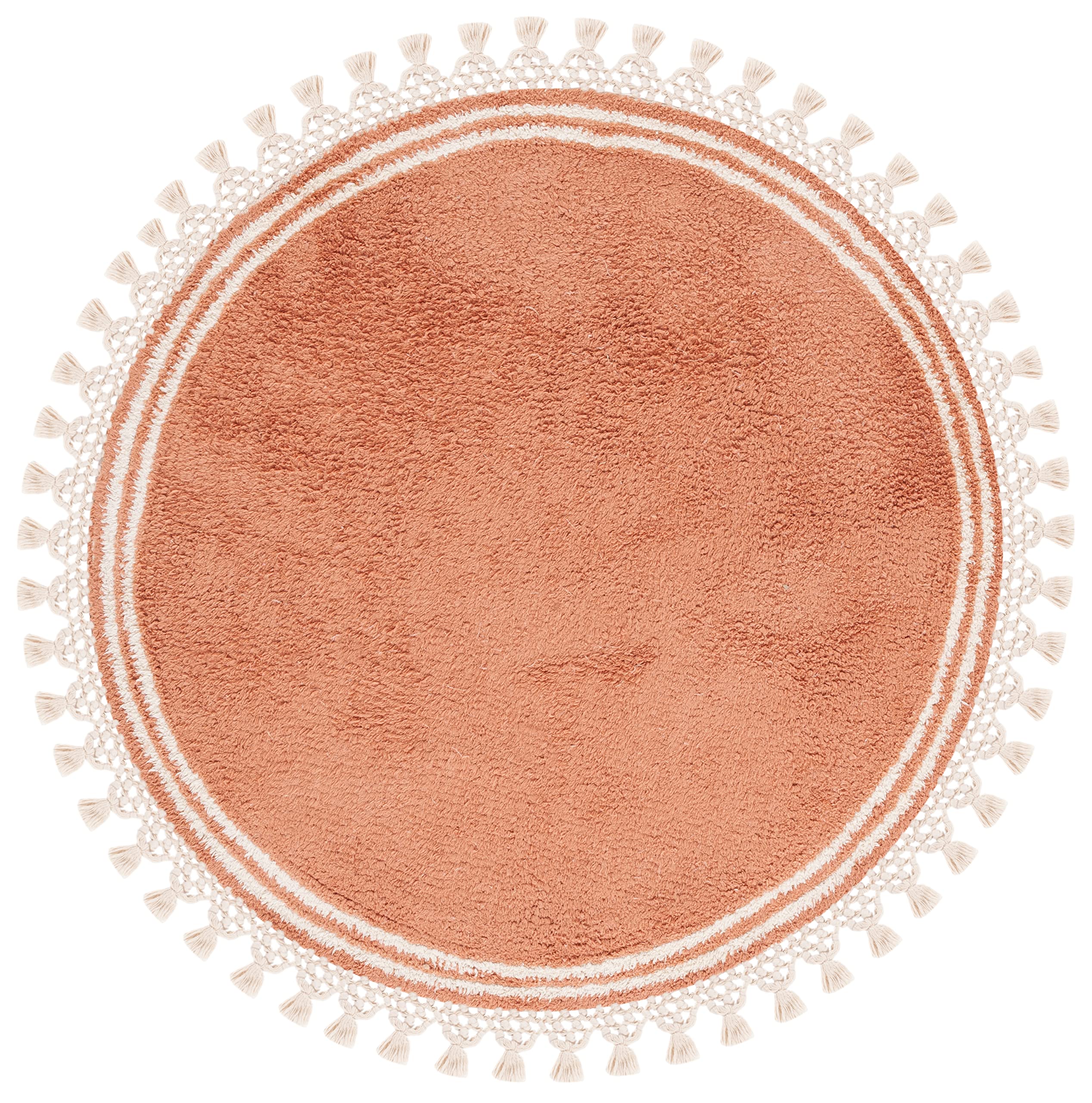 Easy Care Collection - Alfombra redonda de 4 pies, color óxido y marfil, borla de borde hecha a mano, lavable a máquina, ideal para zonas de alto tráfico en sala de estar, dormitorio 2