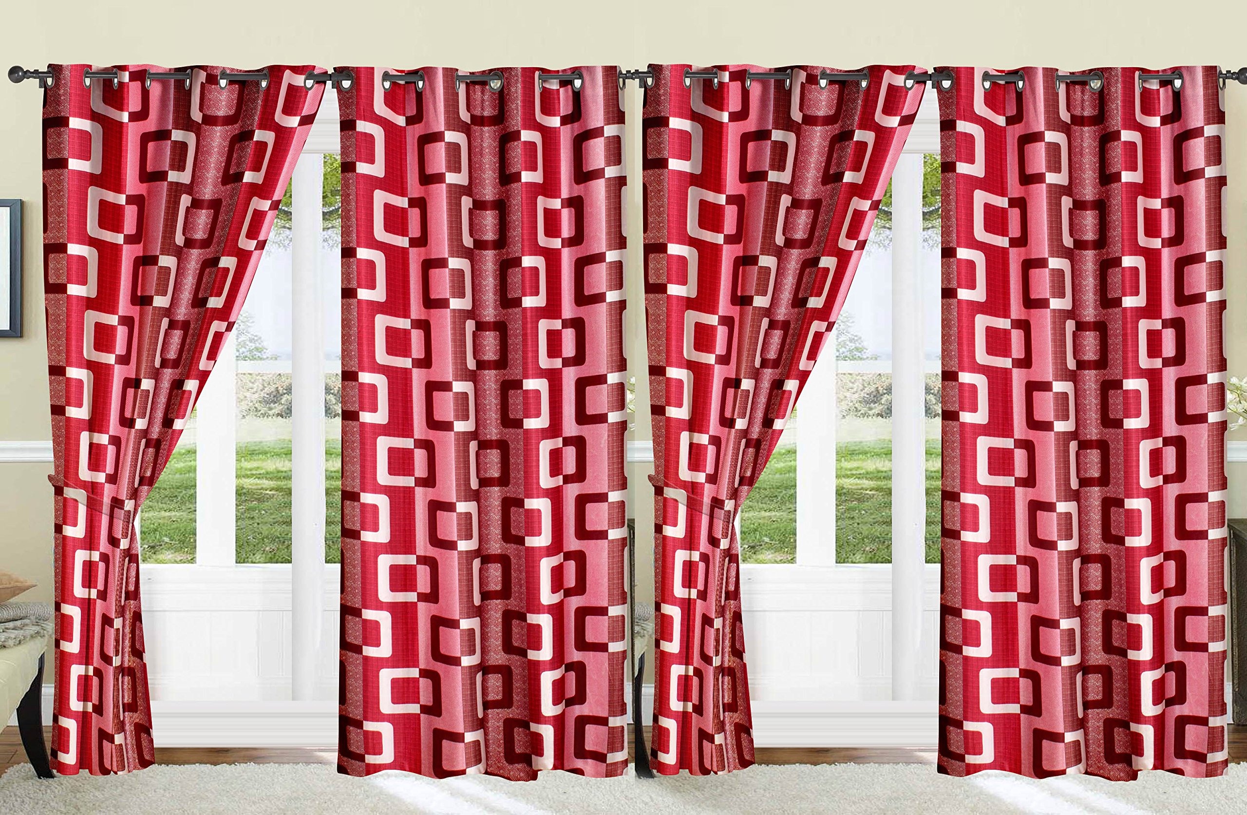 Honey Traders Premium 4 Piece Eyelet Polyster Long Door Curtain - 9ft, Maroon