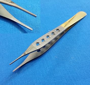 Set Of 2 Premium Grade Adson Tissue 1x2 Teeth + Dressing Serrated 4.75 Dissecting Forceps Straight With Fenestrated Gold Handle (hti Brand)
