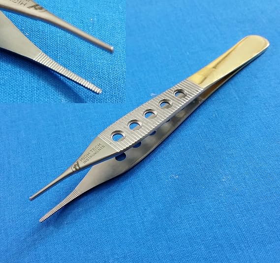 Set Of 2 Premium Grade Adson Tissue 1x2 Teeth + Dressing Serrated 4.75 Dissecting Forceps Straight With Fenestrated Gold Handle (hti Brand)