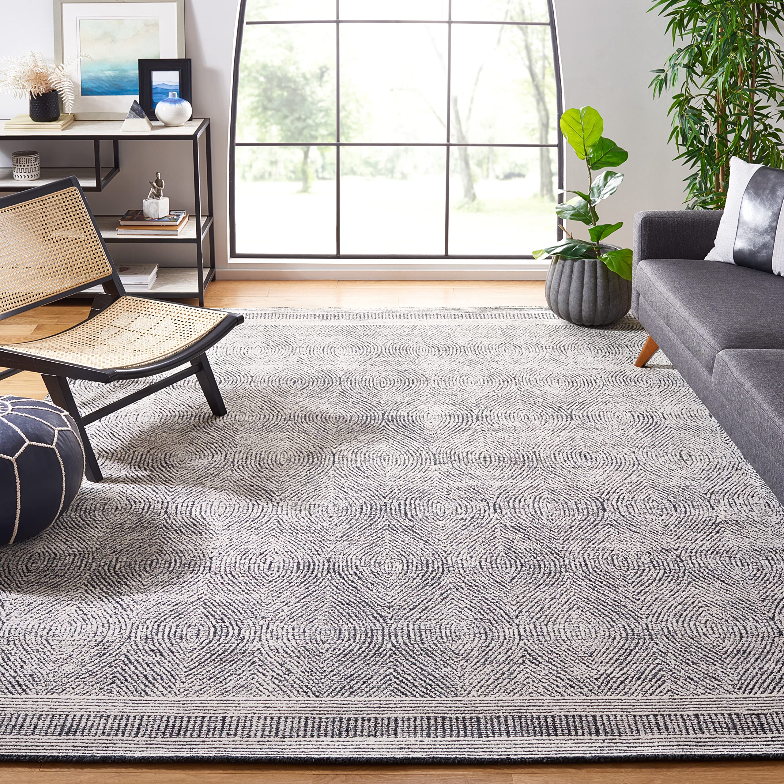 SAFAVIEH Abstract Collection Area Rug - 10' x 14', Ivory & Charcoal, Handmade Wool, Ideal for High Traffic Areas in Living Room, Bedroom (ABT340H)
