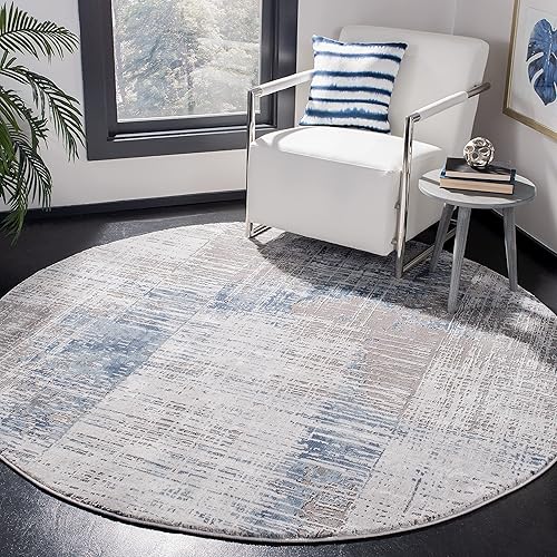 Miniatura 123 de SAFAVIEH Craft Collection - Alfombra cuadrada de 6 pies 7 pulgadas, gris y azul, diseño abstracto moderno, no desprende pelusa y de fácil cuidado