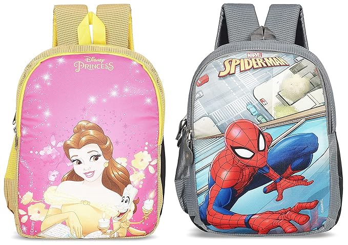 Combo of 2- Priority Disney Marvel Spiderman 25 Litres Grey & 25 Litres Yellow & Pink Polyester School Bag | Casual Bags |Kids Backpack
