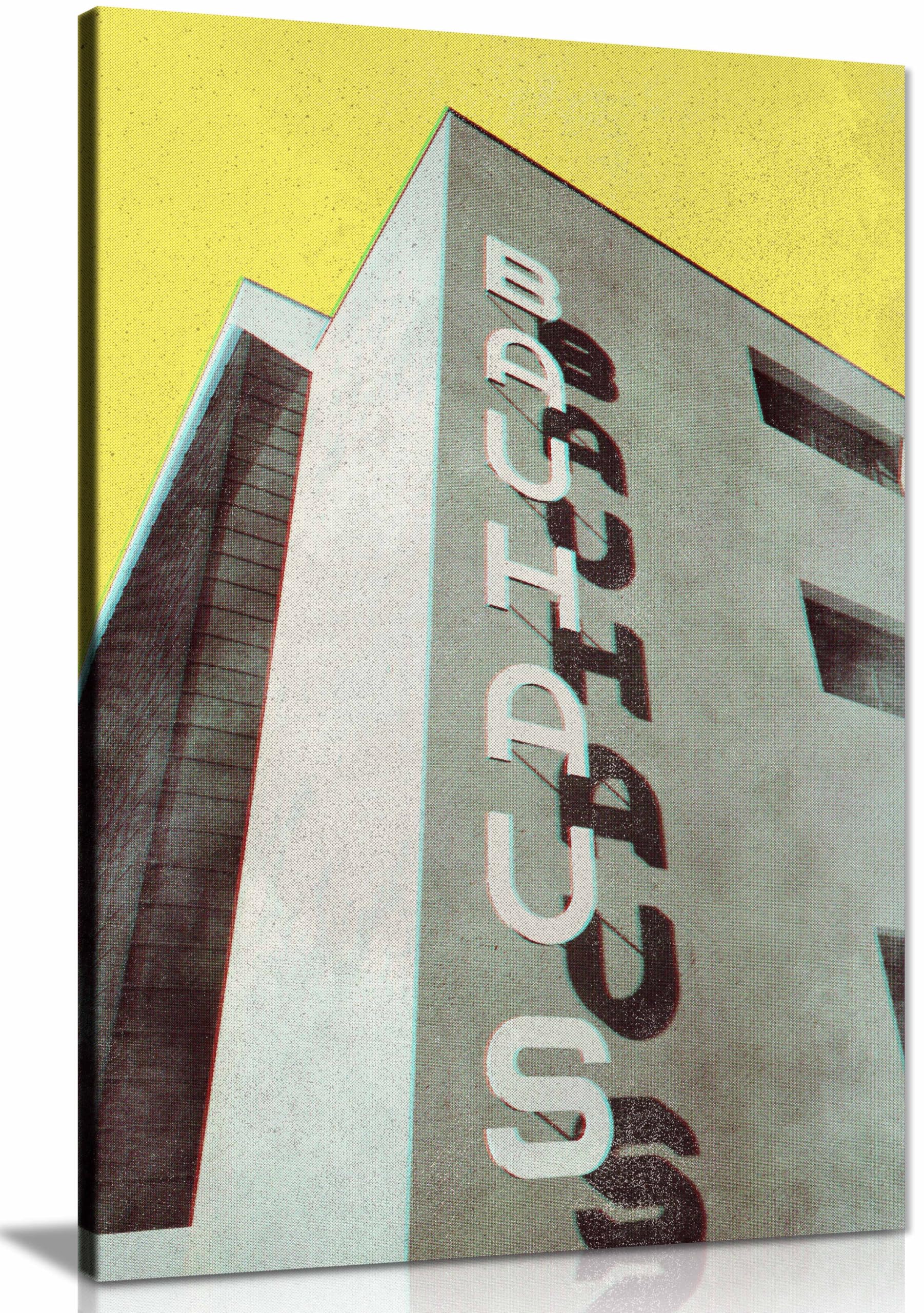 Bauhaus Dessau architecture in vintage magazine style Framed Canvas Print, Pictures for Home Walls, Bedroom, Living Room & Bathroom Decor 76x51cm (30x20in)