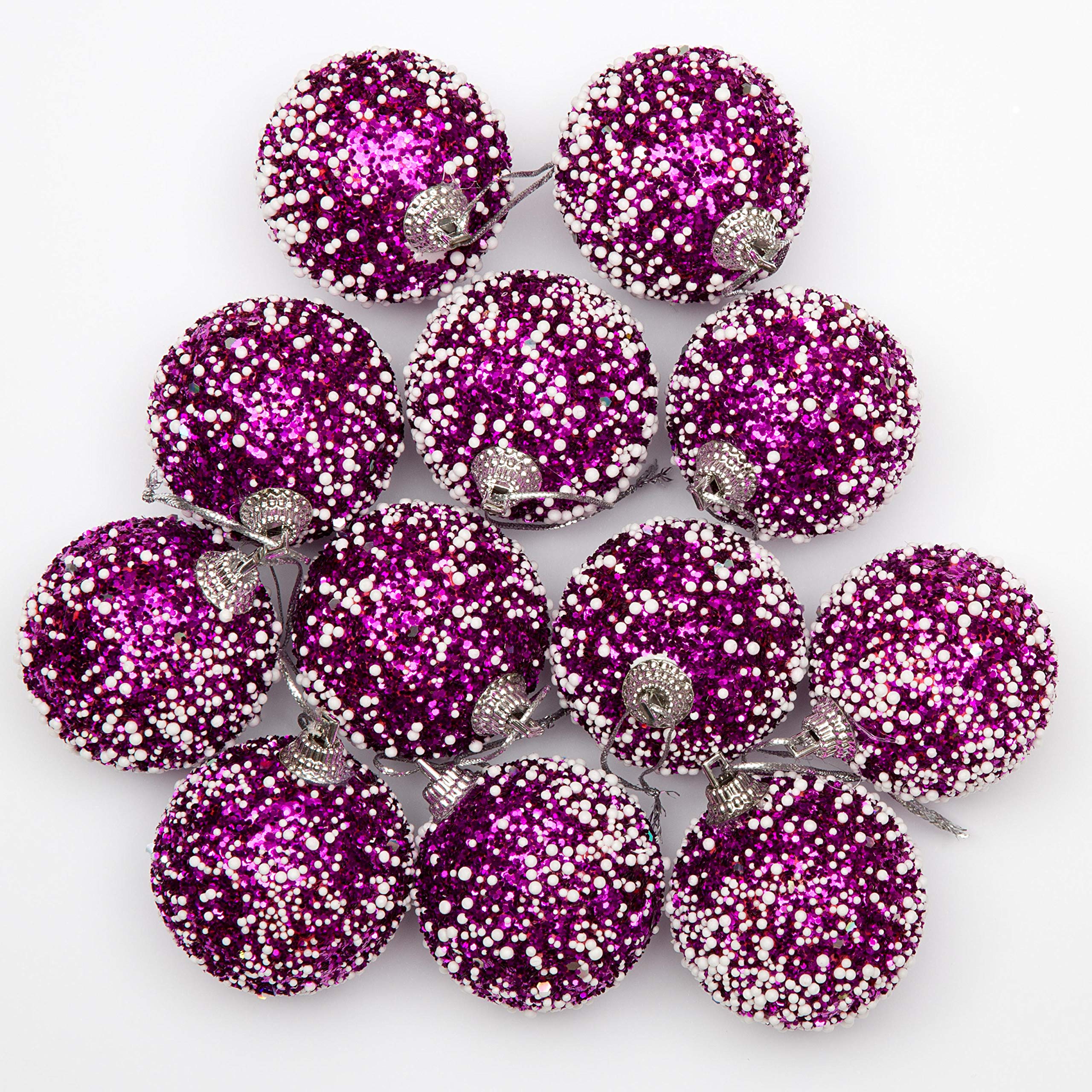SHATCHI 12 x Christmas Tree Hanging Baubles Soft Foam Glittered Decorated Shatterproof Pendant Ornaments Xmas Tree Table Decorations - Image 2