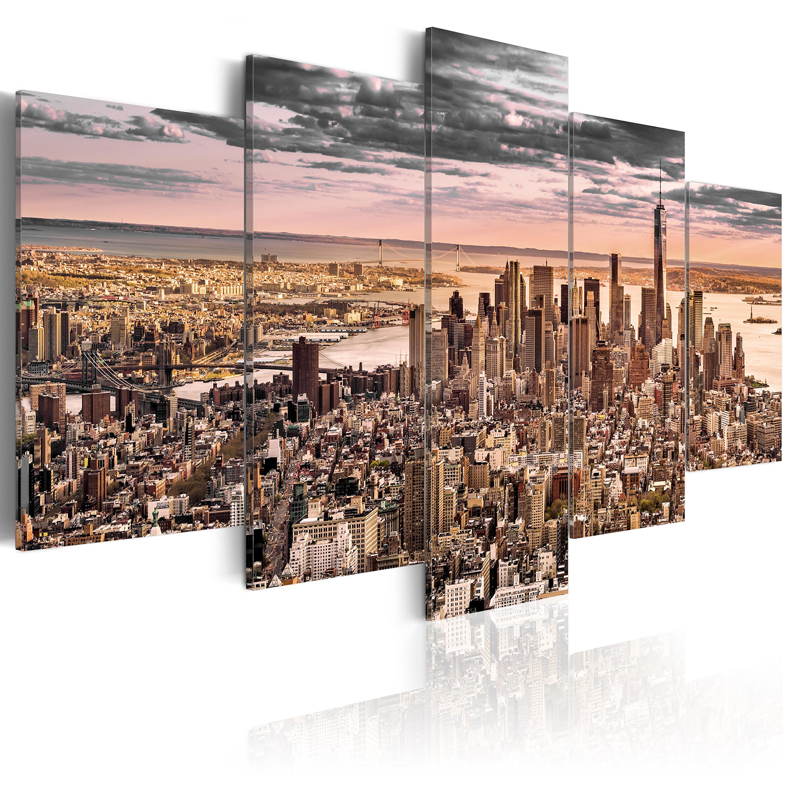 B&D XXL - Leinwandbild Skyline Architektur Stadt, 200x100 cm, 5-teilig | Hochwertige Leinwand, sofort aufhängbar, ideal fürs Wohn- oder Schlafzimmer, wasserfest und lichtecht, langlebig, stilvoll