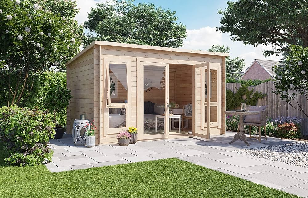 Buy BillyOh Log Cabin Summerhouse Garden Bar Room Apex Wooden Summer House Studio Home Office Outdoor Sasha Spray Treated 14 X 8