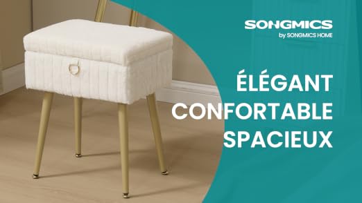 SONGMICS Tabouret de Coiffeuse, Tabouret avec Rangement, Repose-Pieds, Pieds en Métal, Rembourré, Pieds Réglables, pour Salon, Chambre, Dressing, Blanc Crème LOM505WZ02 - Les Beatles, Paul McCartney, John Lennon, RIngo Starr, George Harrison SONGMICS Tabouret de Coiffeuse, Tabouret avec Rangement, Repose-Pieds, Pieds en Métal, Rembourré, Pieds Réglables, pour Salon, Chambre, Dressing, Blanc Crème LOM505WZ02