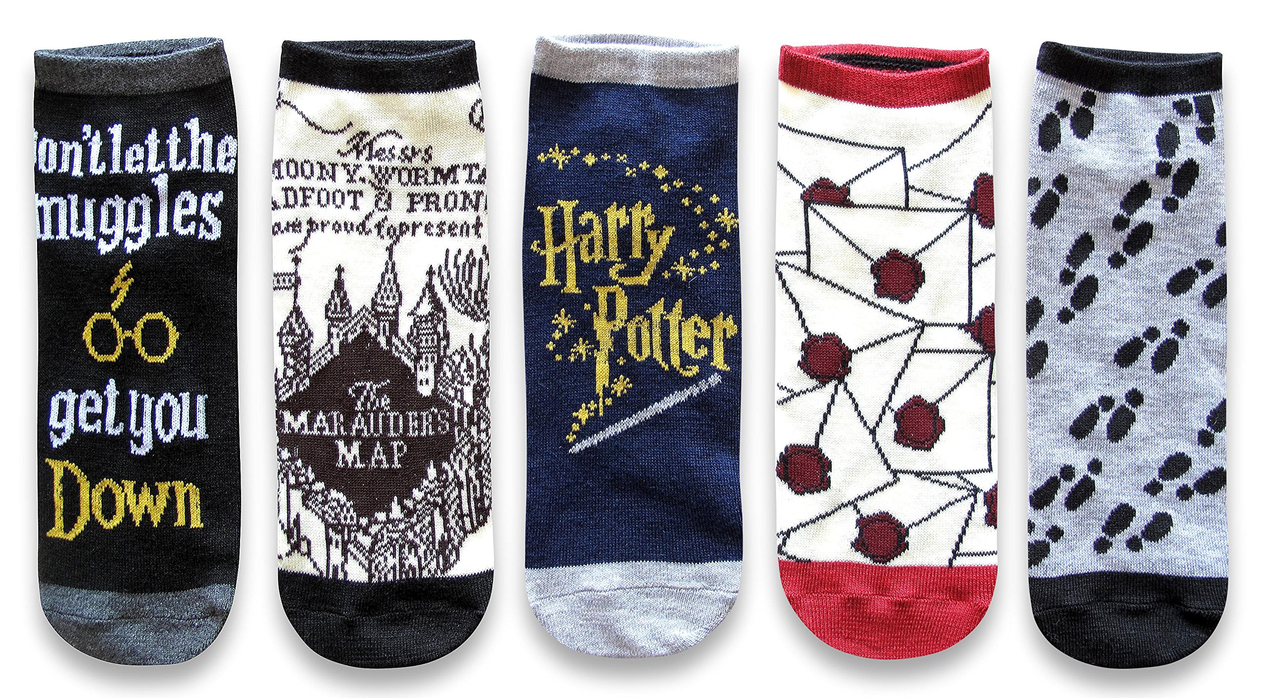 Hyp Harry Potter Marauder's Map Letter Muggle Juniors/Womens 5 Pack Ankle Socks Size 4-10