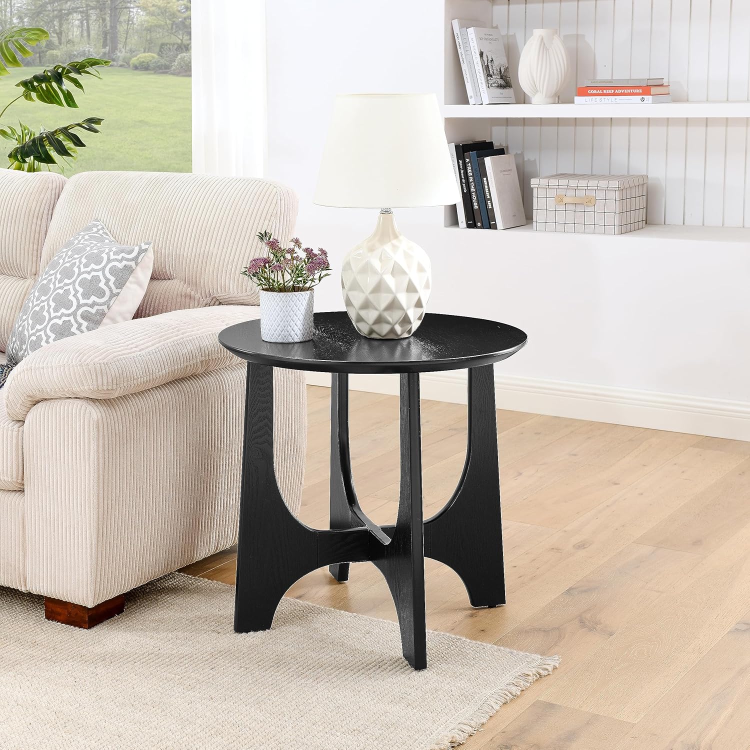 Moderna mesa auxiliar redonda de madera de 25 pulgadas, mesita de noche, mesa de noche, mesa de noche, mesa de noche para dormitorio, sala de estar,